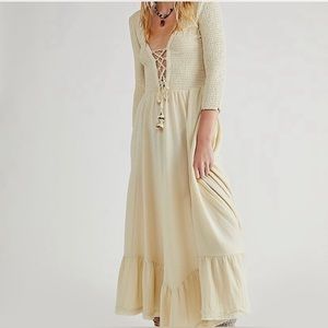 FREE PEOPLE ENDLESS SUMMER PERFECT SOLUTION SMOCKED LACE UP MAXI DRESS